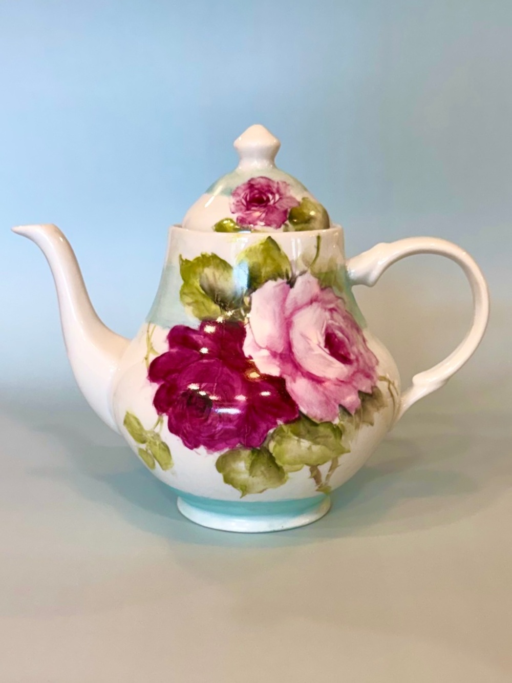 Vintage Victorian Tea Pot by Porcellana de Paris, Made in France, Cabbage Rose